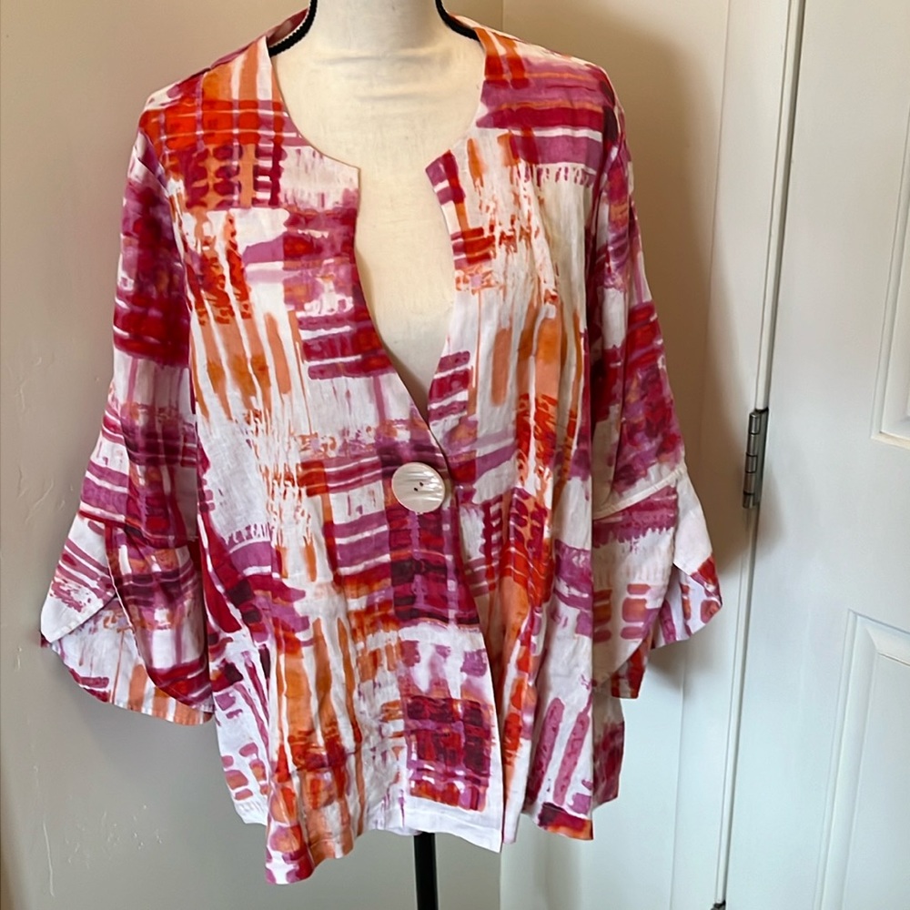 Ali Miles Multicolor Linen Jacket 1X